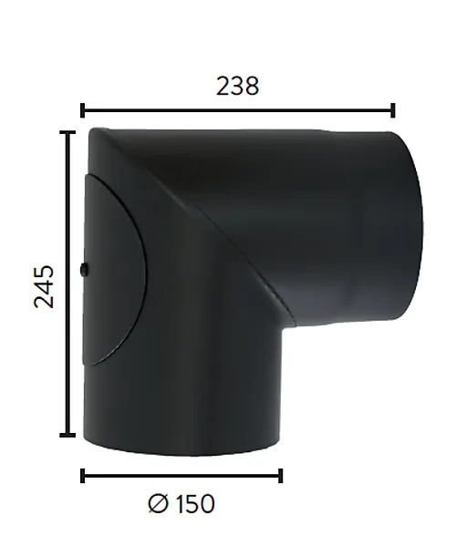 Røykrør m/luke Ø150/90gr matt sort