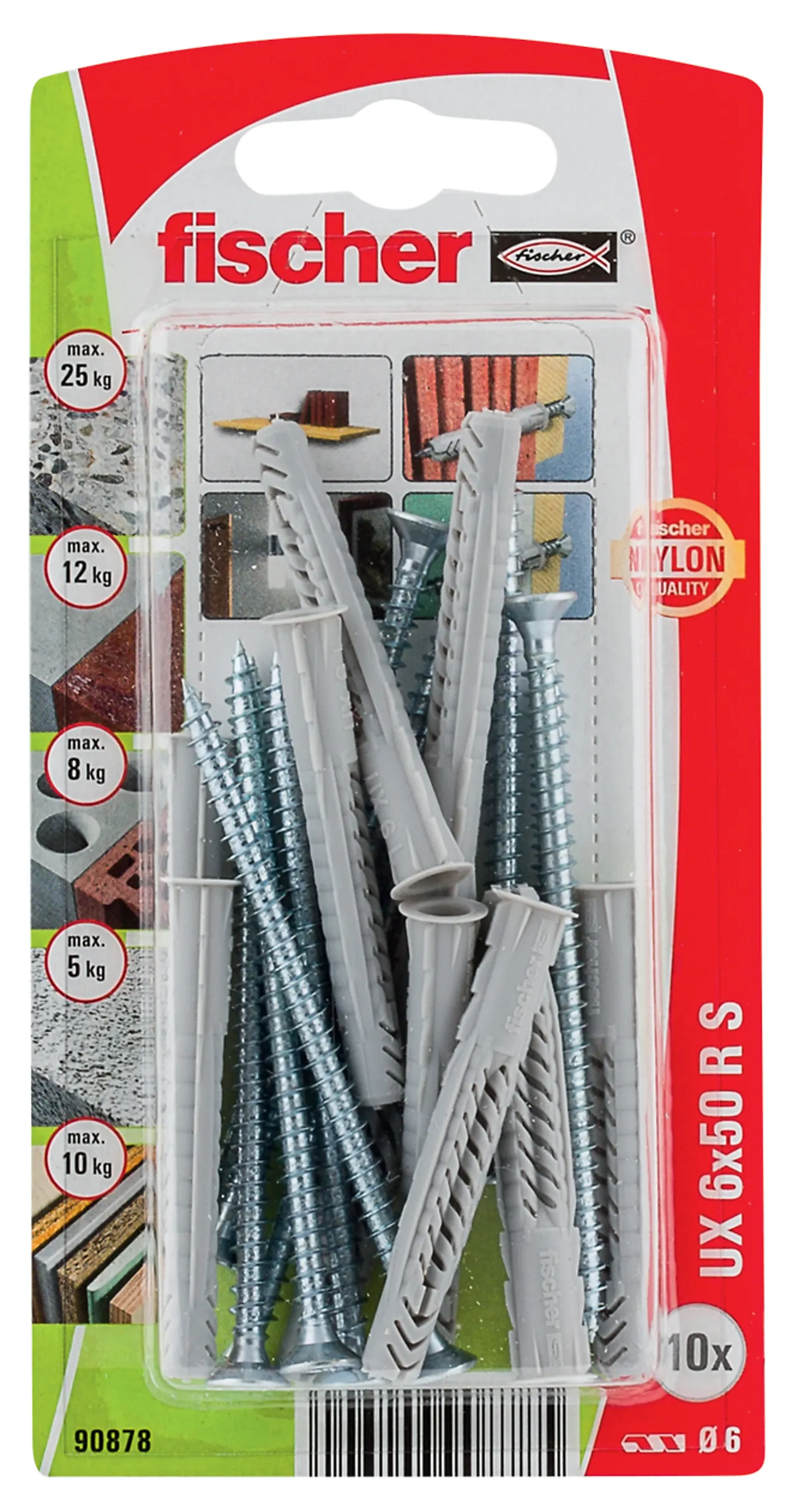 Universalplugg UX 6x50 mm R S med skrue og krage 10 stk Universalplugg UX 6x50 mm R S med skrue og krage 10 stk