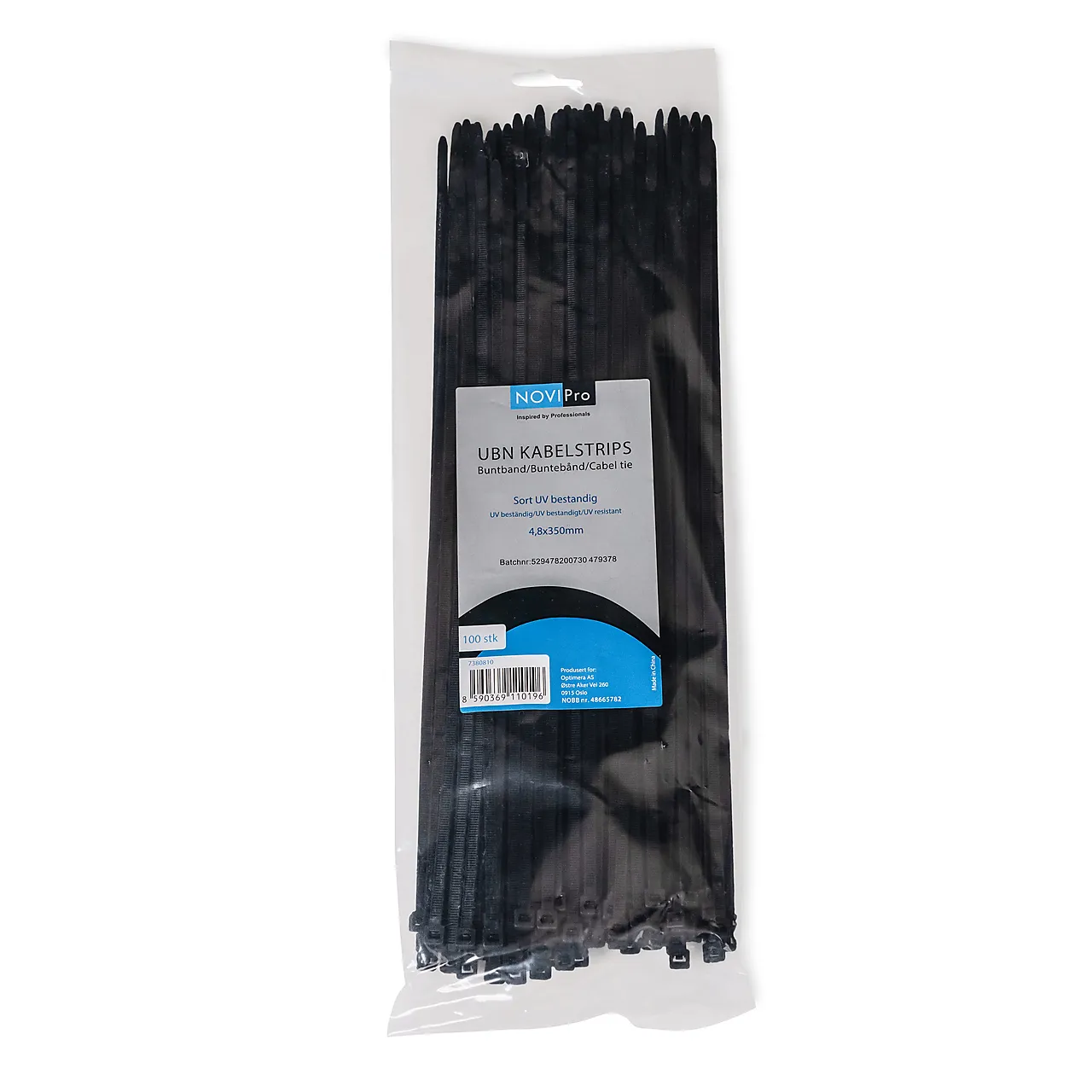 Novipro kabelstrips ubn 4,8x350 mm sort uv-stabilisert 100 stk