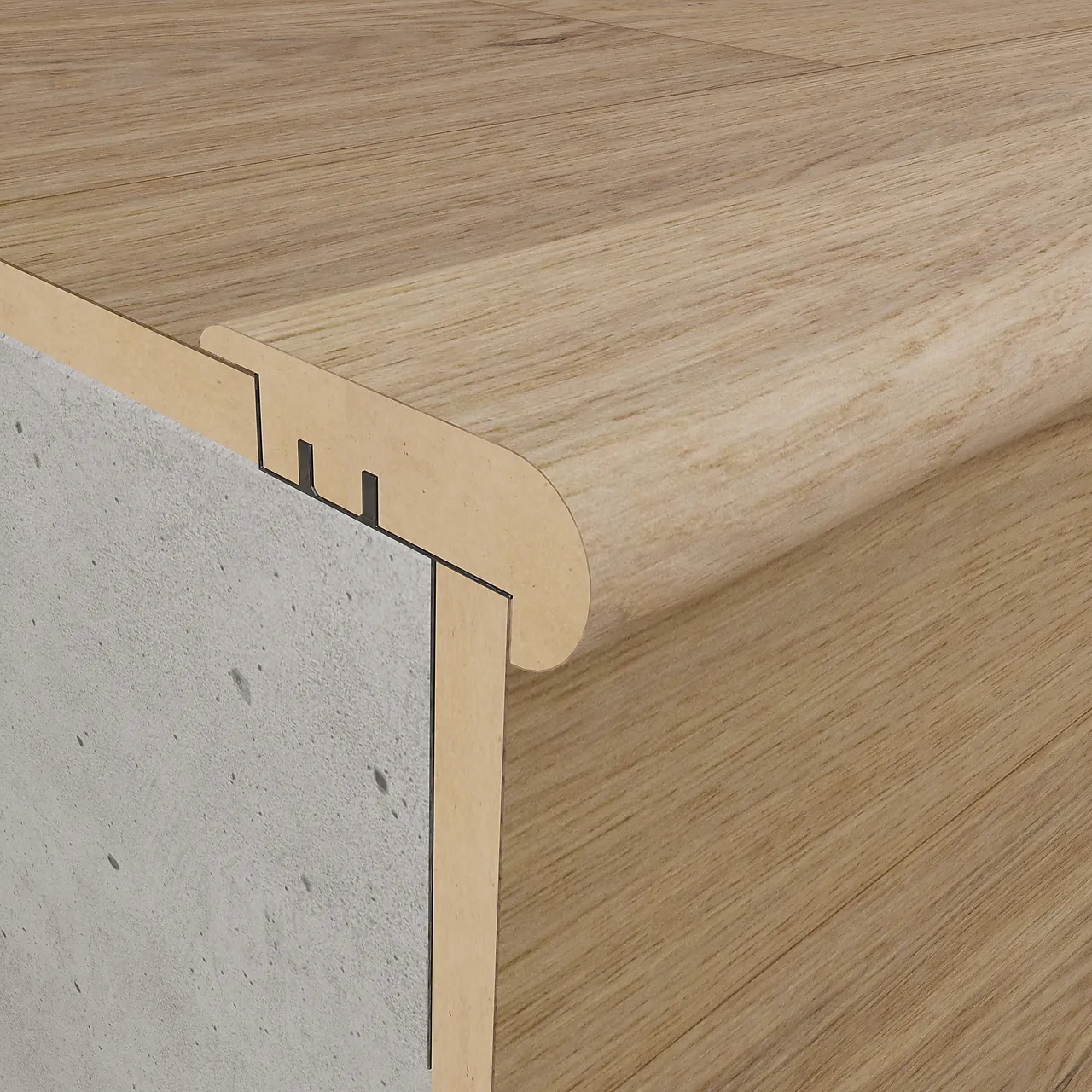 Trappenese eik mattlakkert finér med brakett 2,42 meter hvit Trappenese eik mattlakkert finér med brakett 2,42 meter hvit