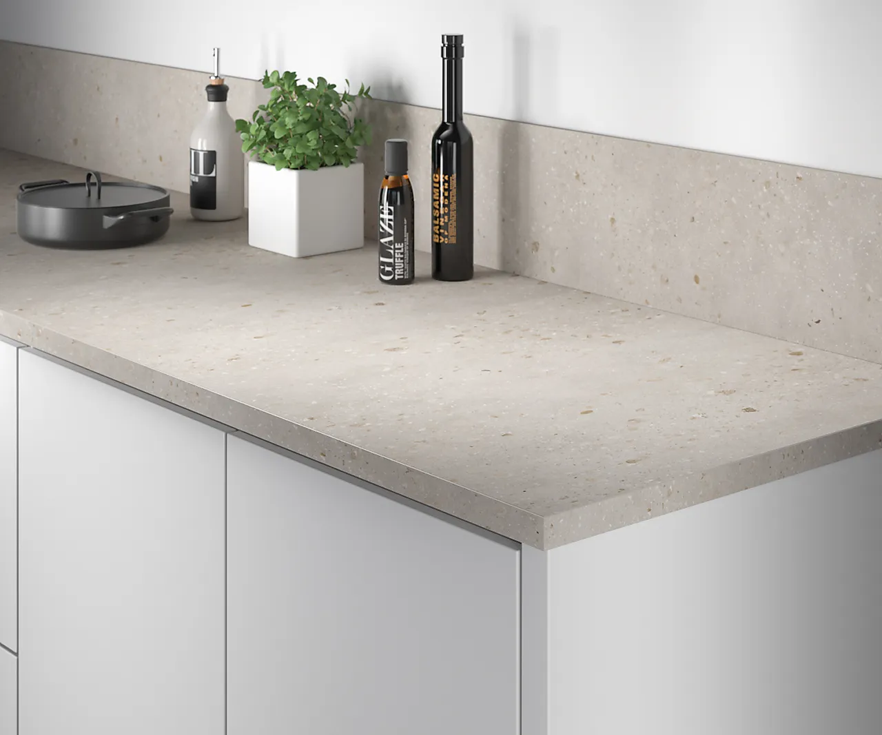 Kjøkkenplate oppkant terrazzo warm 10x3020x300 mm Kjøkkenplate oppkant terrazzo warm 10x3020x300 mm