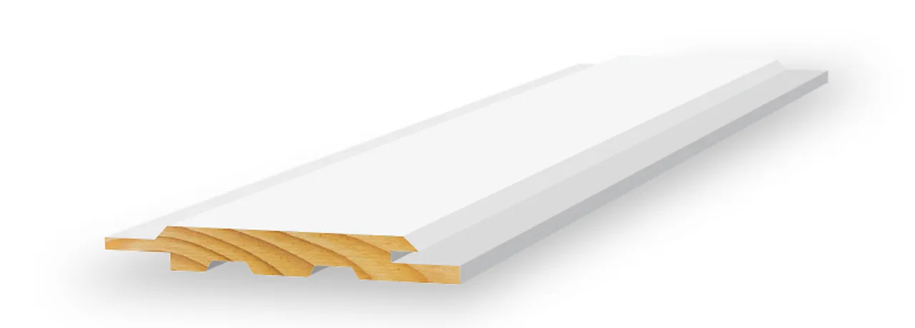Skyggepanel skrå endepløyd 13x120x4850 mm hvitmalt furu