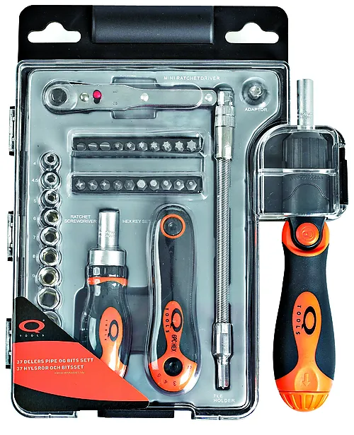 Q-tools pipenøkkel- og bitssett 37 deler