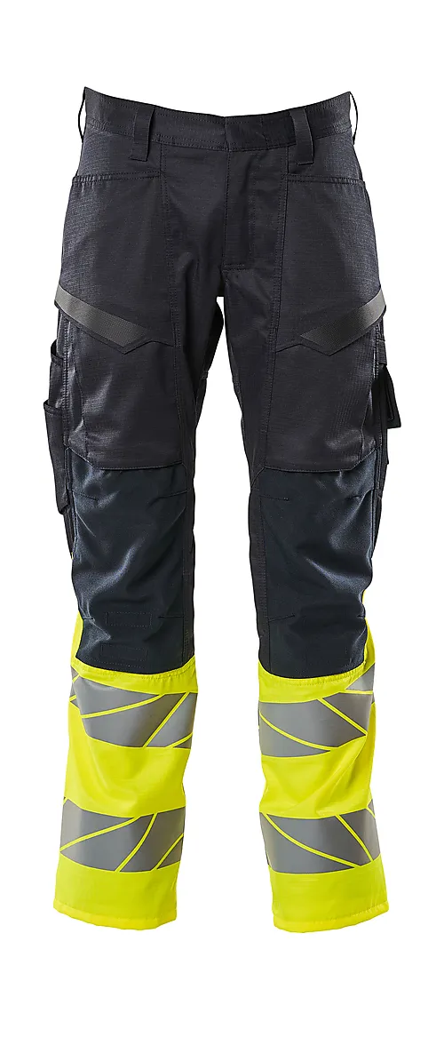 Bukse marine/gul 82c56 19679 hi-vis med knelommer stretchpanel