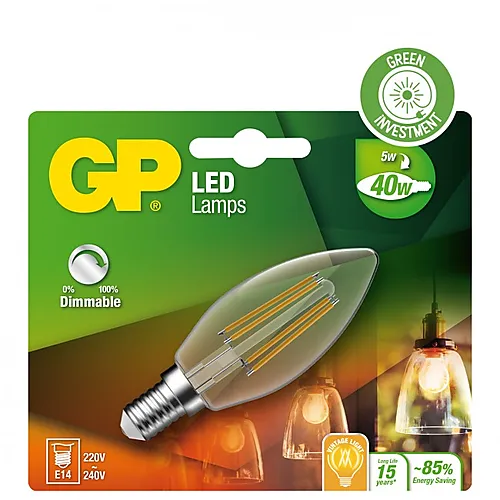 Lyspære led filament kronepære mini candle E14 5 Watt