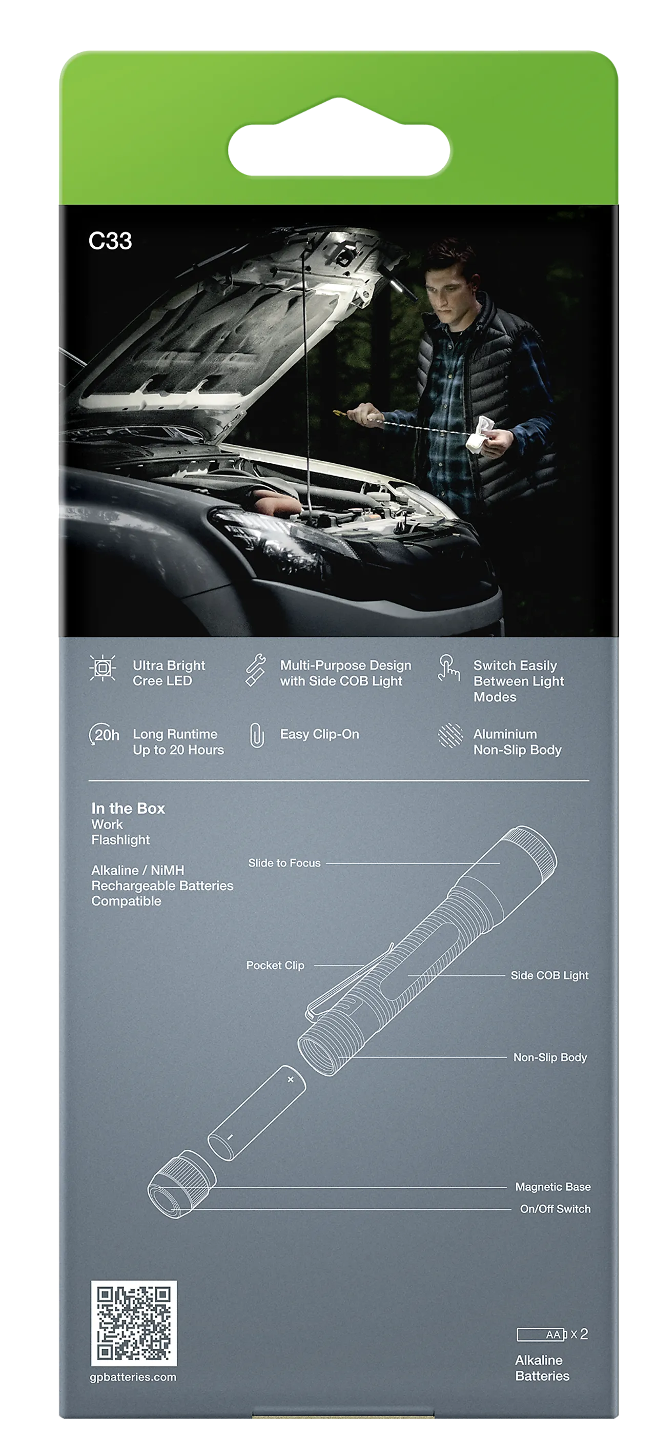 Lommelykt med COB-sidelys C33 180 lumen null - null - 3 - Miniatyr