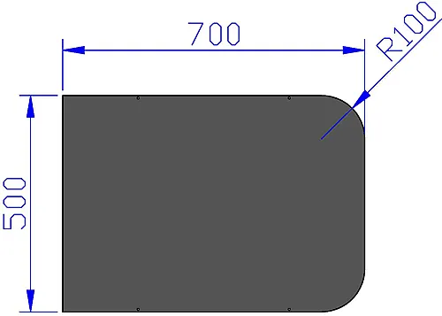 Gulvplate stål sort 500 x 700 mm radie på avrundede hjørner emalje