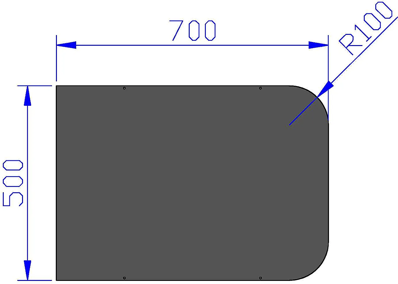 Gulvplate stål sort 500 x 700 mm radie på avrundede hjørner emalje Gulvplate stål sort 500 x 700 mm radie på avrundede hjørner emalje