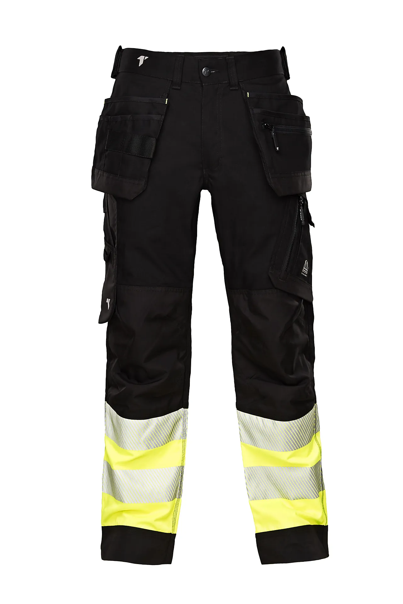 Arbeidsbukse stretch sort/gul hi viz kl.1 str 54 null - null - 2 - Miniatyr