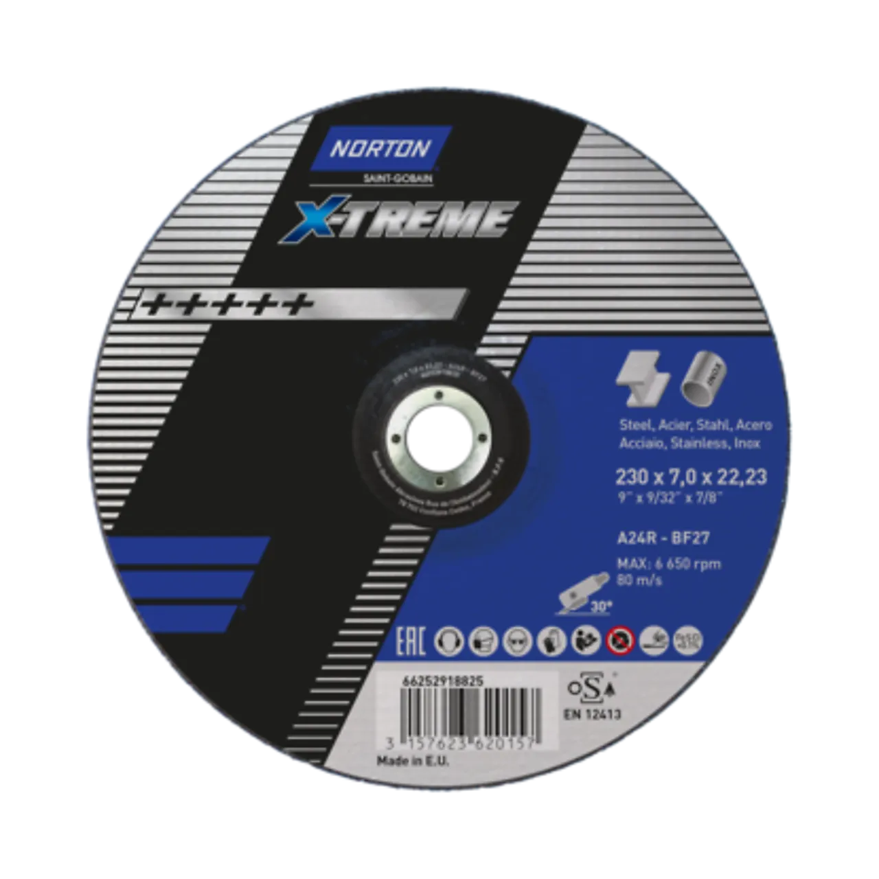 Slipeskive stål 230x7,0mm nx norton x-treme life metal-inox