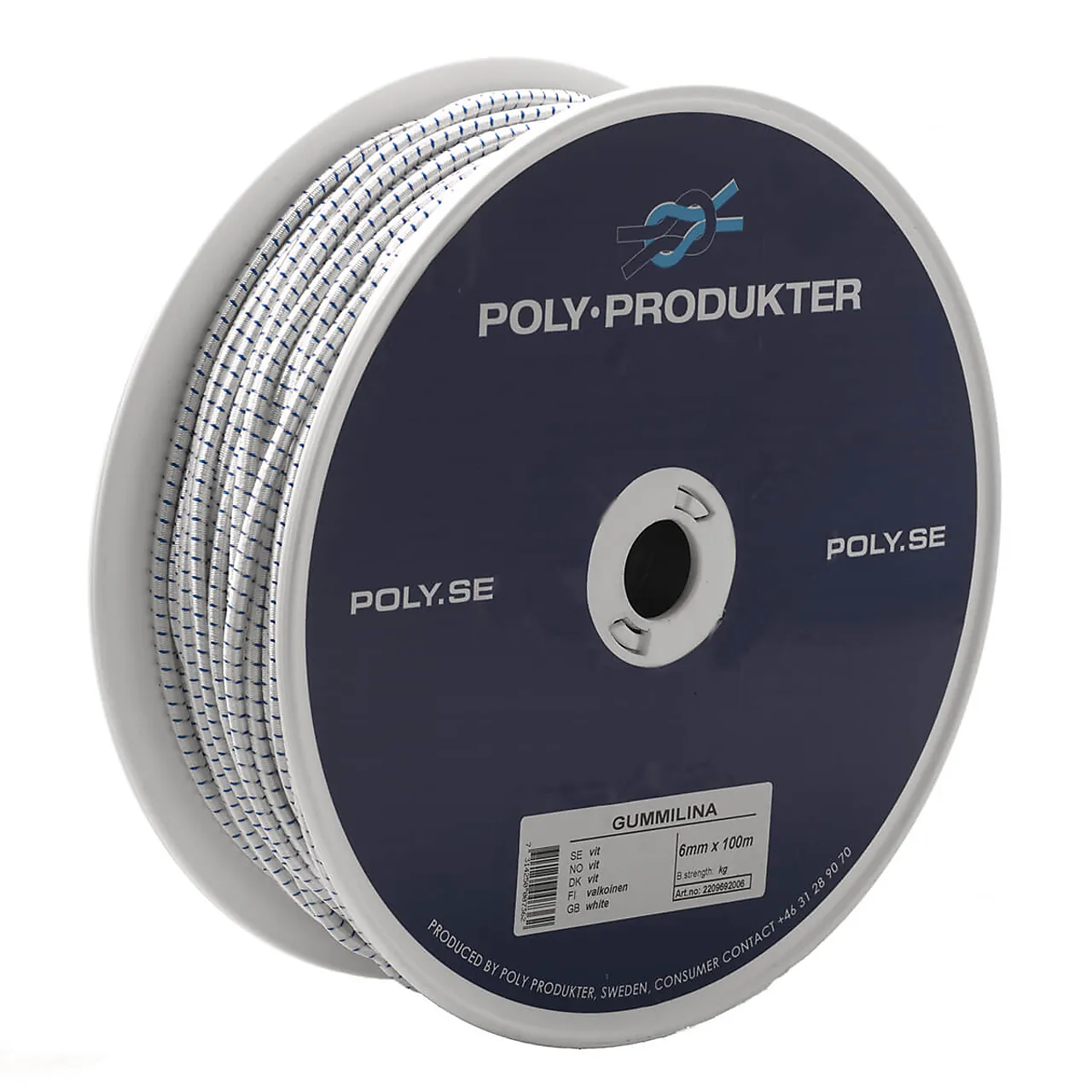 Gummiline -strikk 4mm 100m hvit spl flettet spole