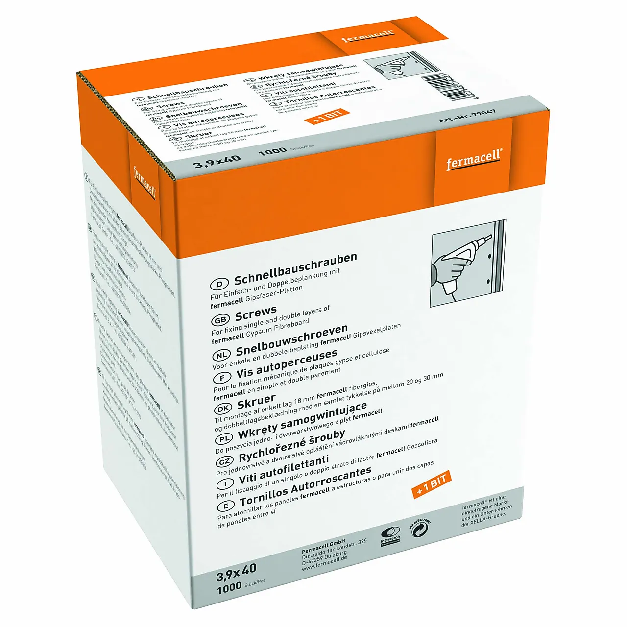 Fibergipsskrue 3,9x40 mm fermacell fibergipsskrue, 1000 stk