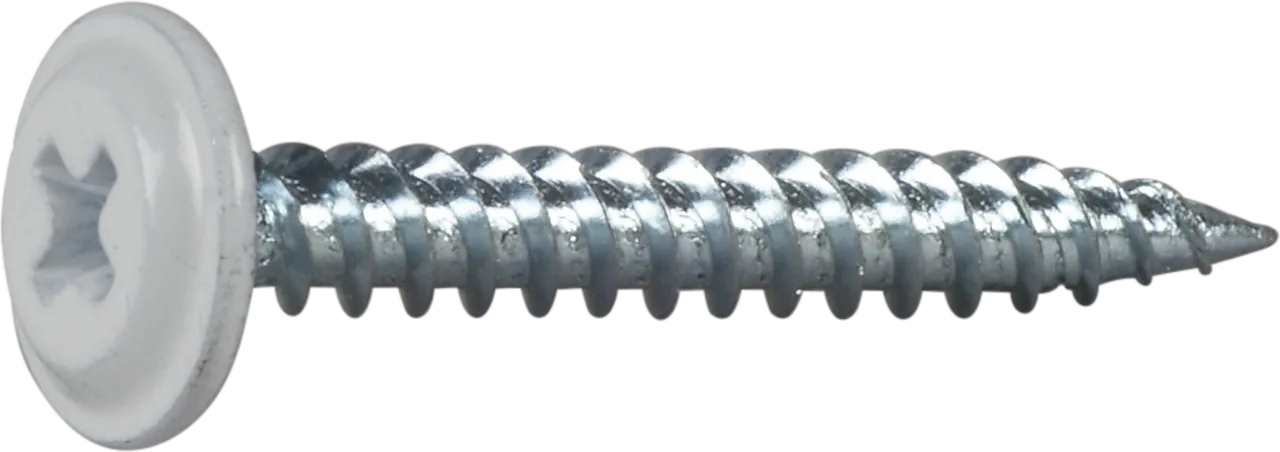 Montasjeskrue hvit 4,2x32 fzb -250 skarp spiss ral 9010 blankforsinket Montasjeskrue hvit 4,2x32 fzb -250 skarp spiss ral 9010 blankforsinket