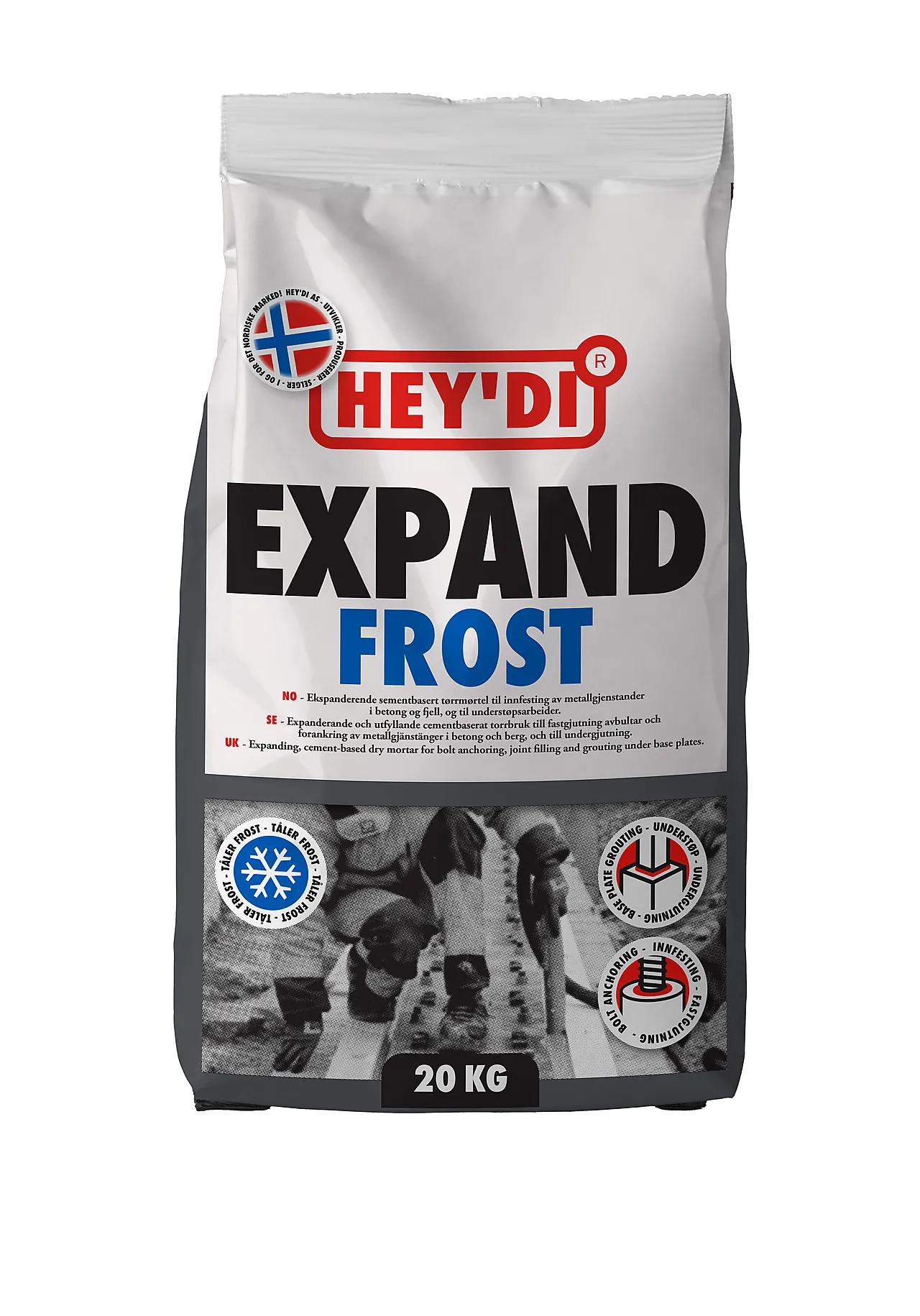 Heydi expand frost 20kg mørtel boltemørtel og understøp Heydi expand frost 20kg mørtel boltemørtel og understøp