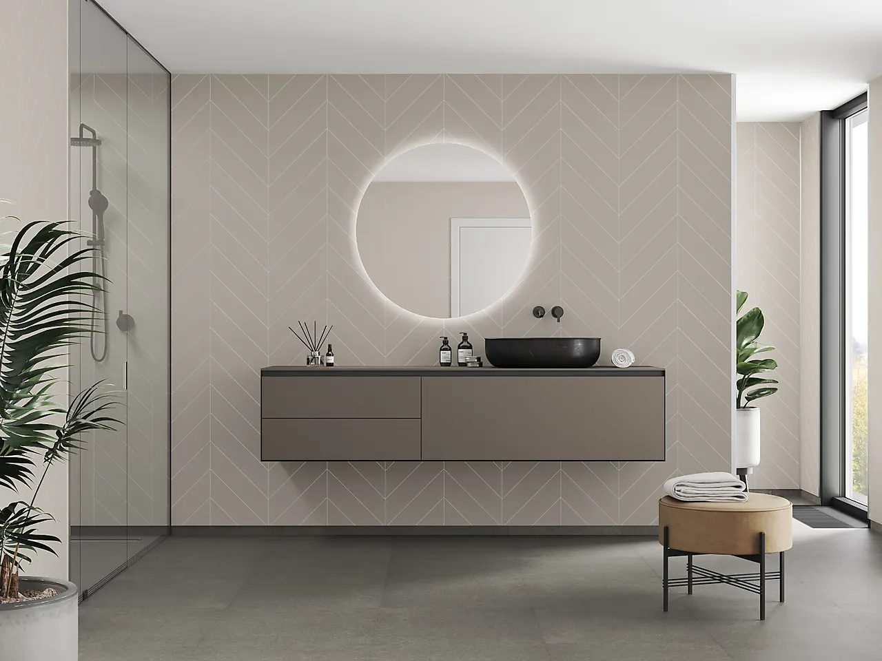 Baderomspanel 5200 chevron warm grey null - Chevron - 2 - Miniatyr