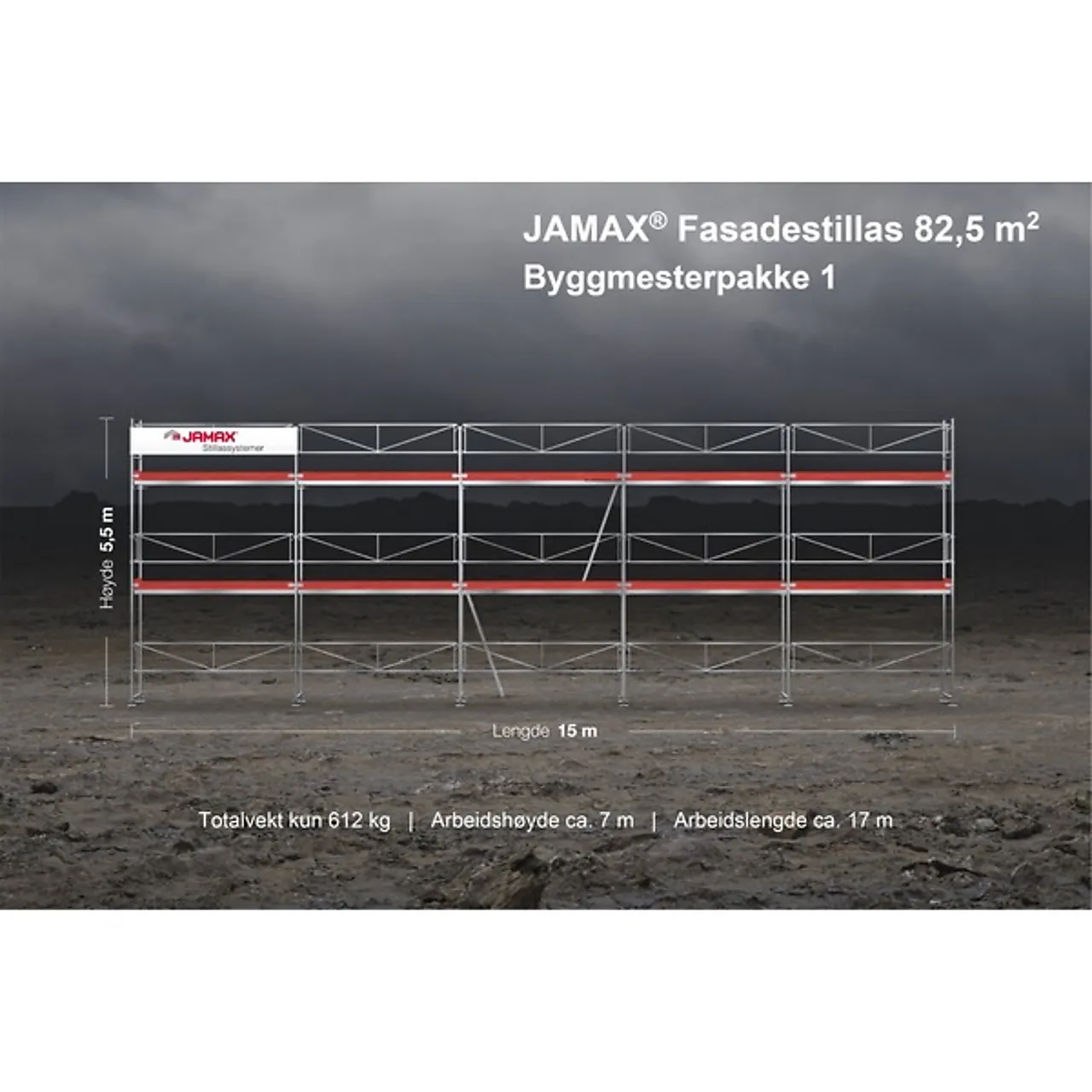 Stillas fasade 82,5 m2 byggmesterpakke 1
