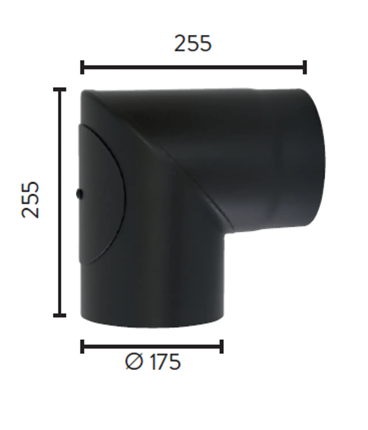 Røykrør ø175 90gr kne med luke mbe matt sort emalje 2,3mm