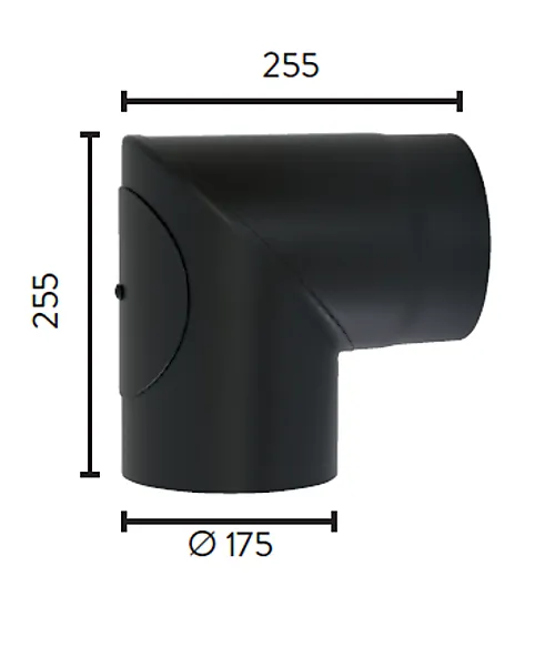 Røykrør ø175 90gr kne med luke mbe matt sort emalje 2,3mm