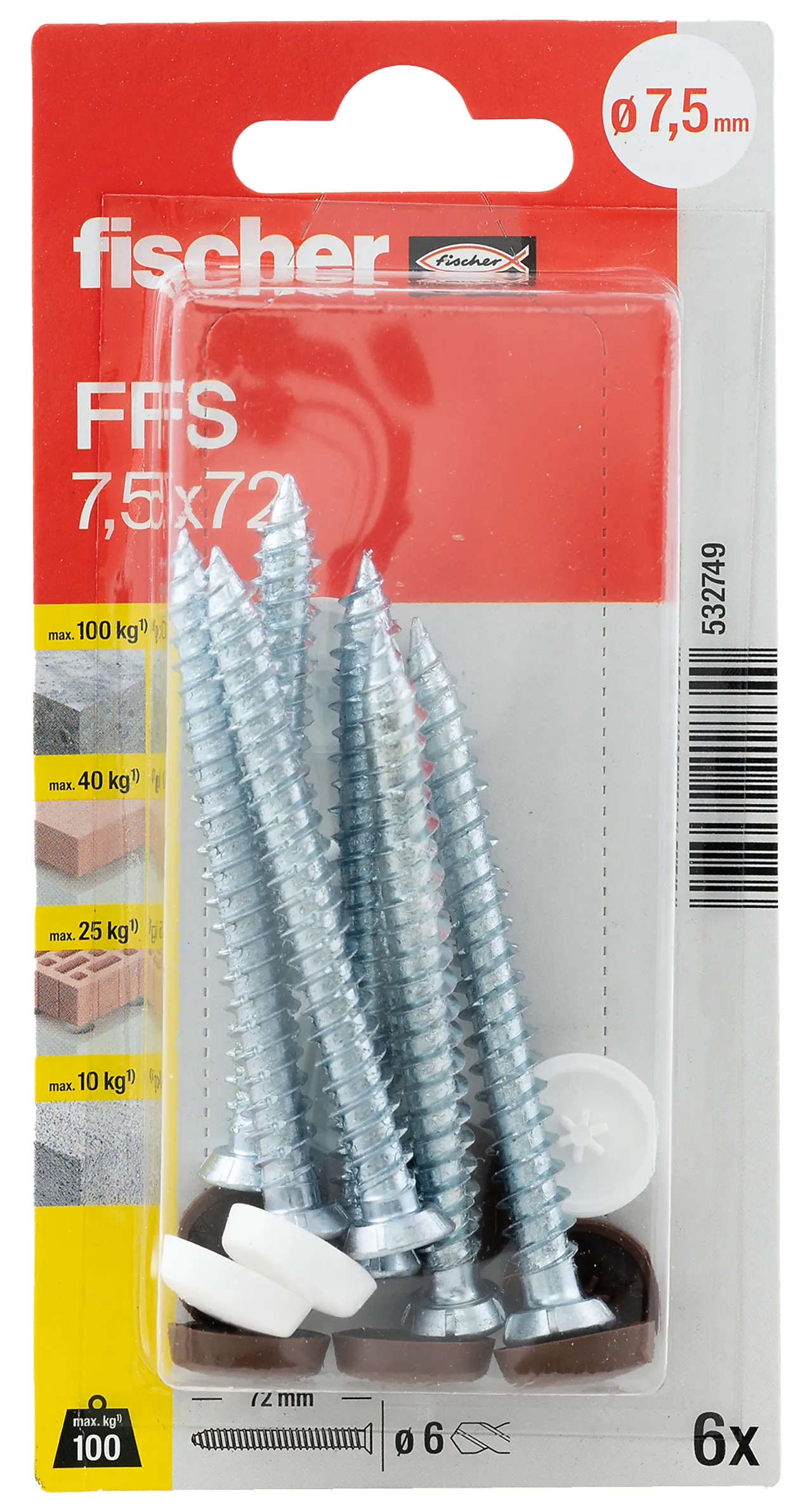 Montasjeskrue ffs mh 7,5X72 mm bk 6 stk pr bk nv fischer null - null - 3 - Miniatyr