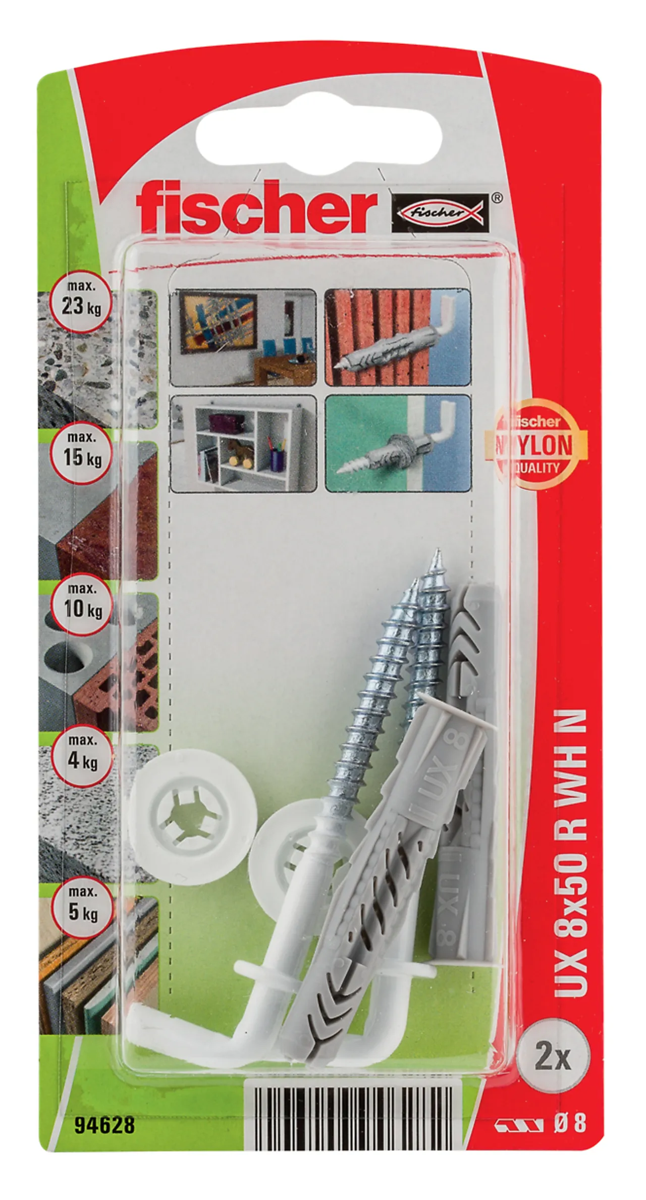 Universalplugg vinkel UX 8x50 mm R WH N 2 stk