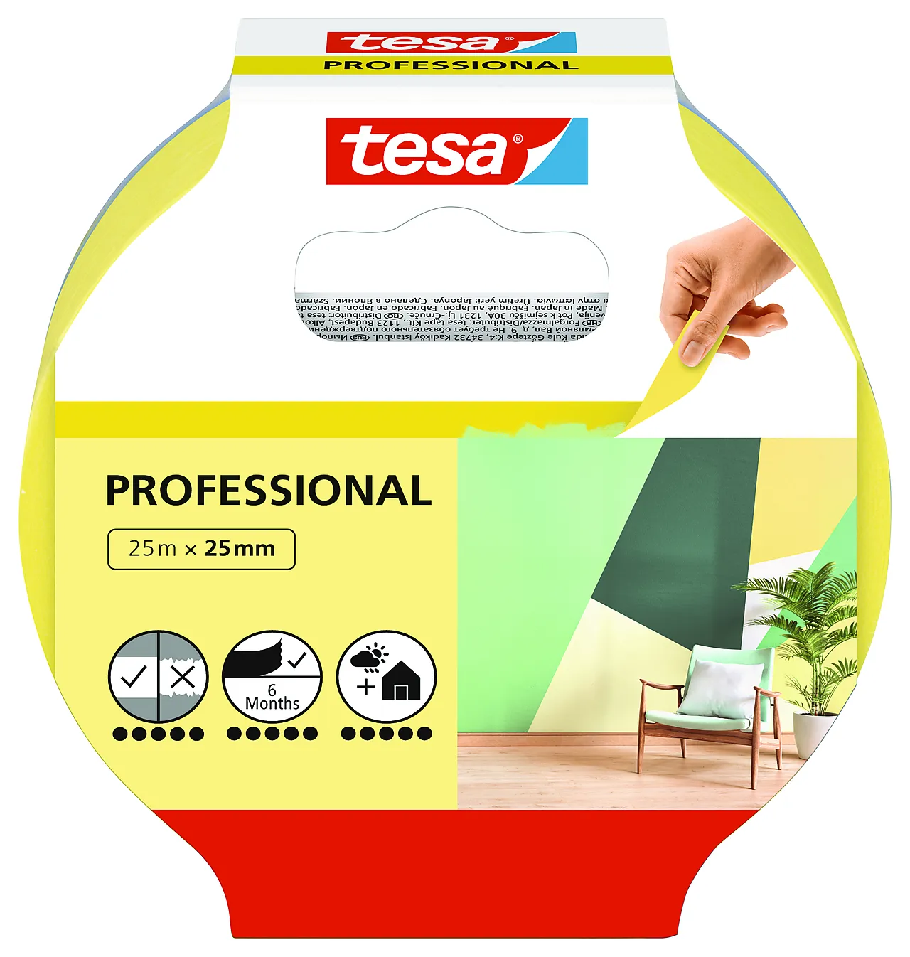 Maskeringstape gul professional 25mmx25 meter Maskeringstape gul professional 25mmx25 meter