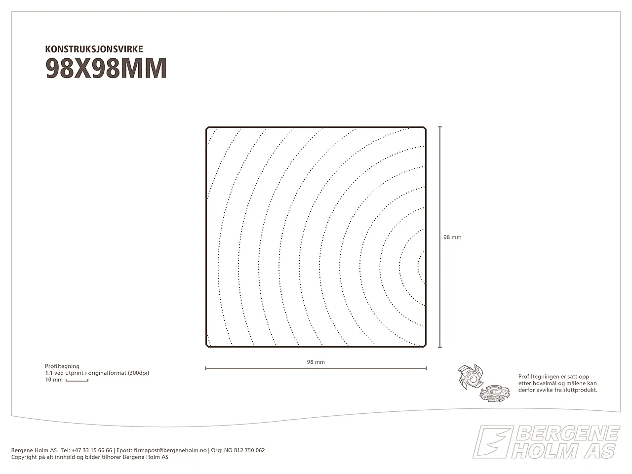 Konstruksjonsvirke C24 impregnert furu 98x98 mm