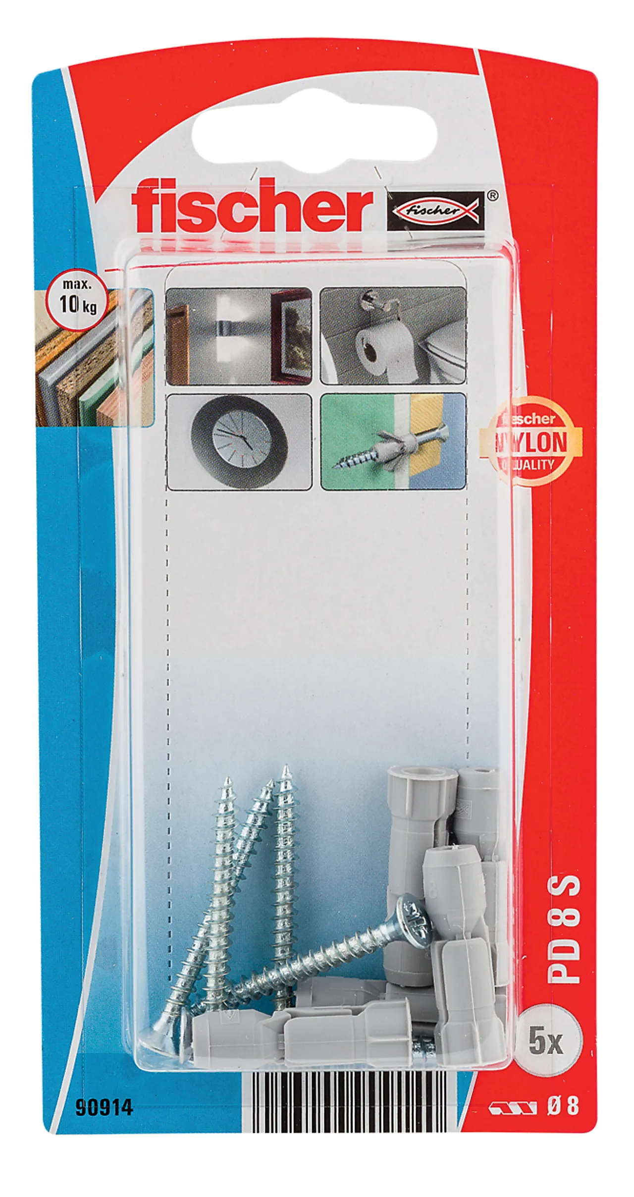 Nylonplugg pd 8 s bk 5 stk pr bk nv fischer