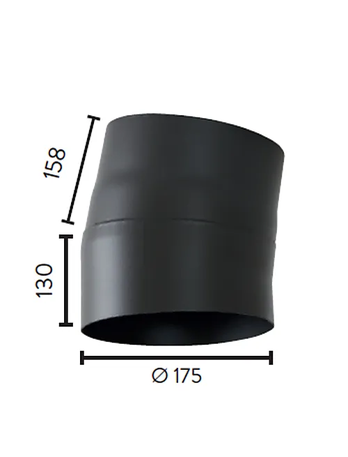 Røykrør ø175 10gr kne uten luke mbe matt sort emalje 2,3mm