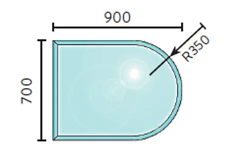 Gulvplate glass 700 x 900 mm radie på bue fasett