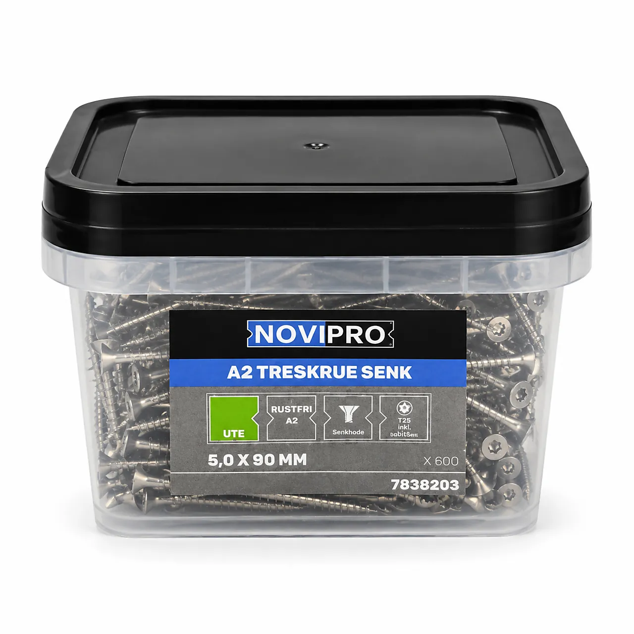 Rustfri treskrue selvforsenkende utendørs 5x90 mm 600 stk