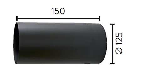 Røykrør ø125 l150 rett bp sort metallic lakk 2,0mm