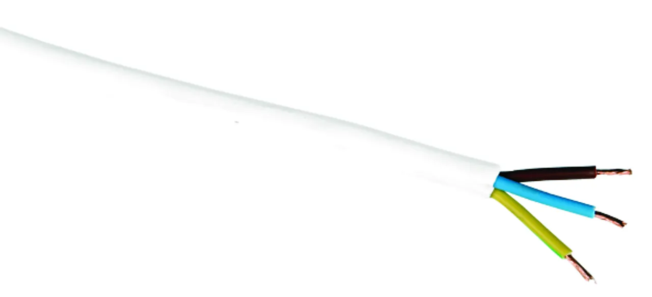 Plastkabel rundt m/ jord hvit 10 m