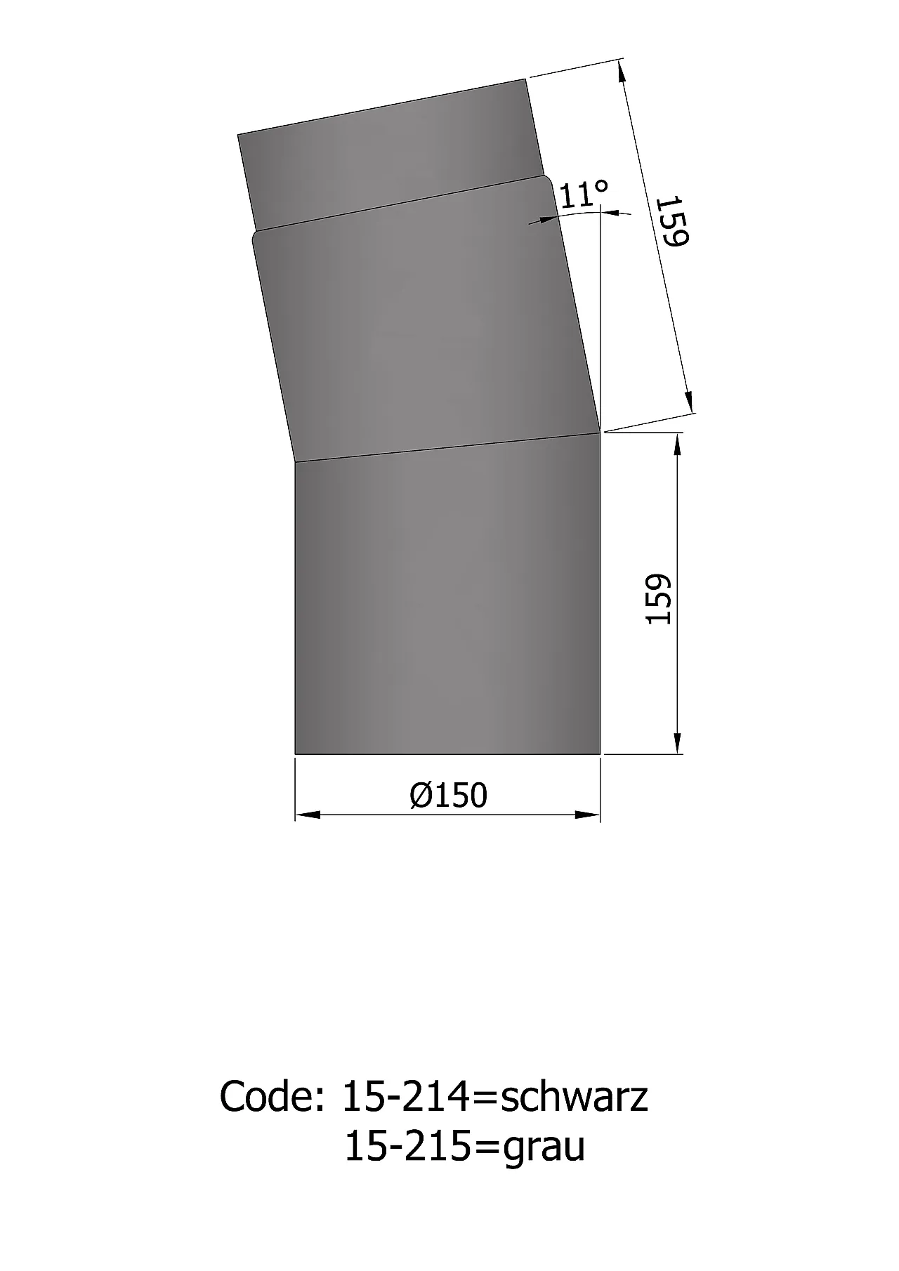Røykrør vinkel ø150mm 11° kort sort Røykrør vinkel ø150mm 11° kort sort
