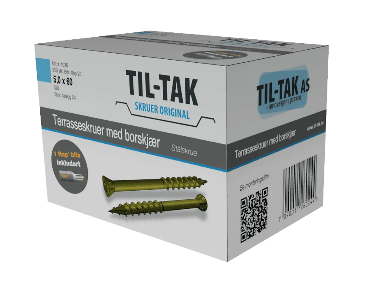 Terrasseskruer med borspiss 4,5x60 mm 250 stk Terrasseskruer med borspiss 4,5x60 mm 250 stk