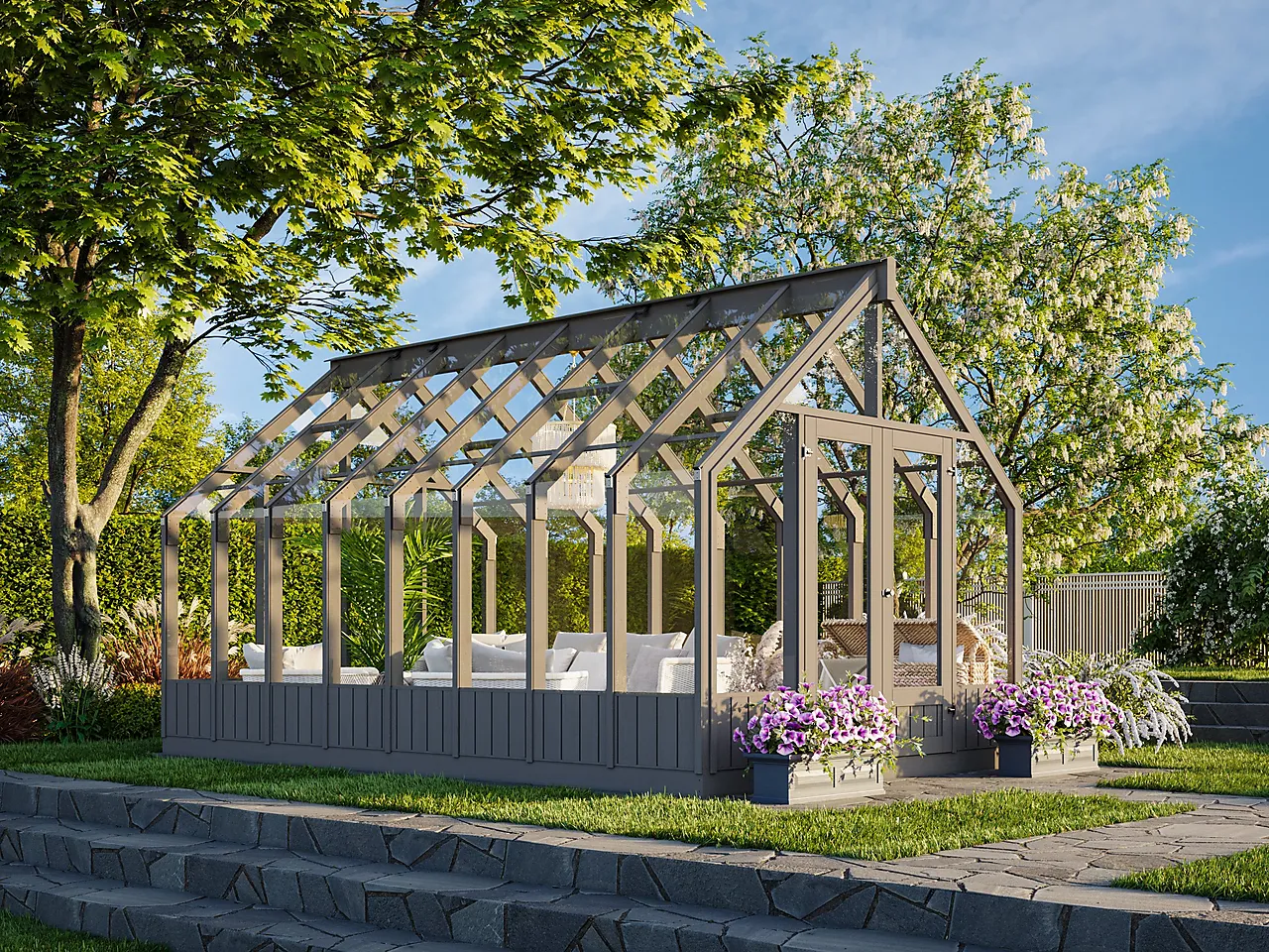 Veksthus Emilia 13,8 m2 gråmalt Veksthus Emilia 13,8 m2 gråmalt