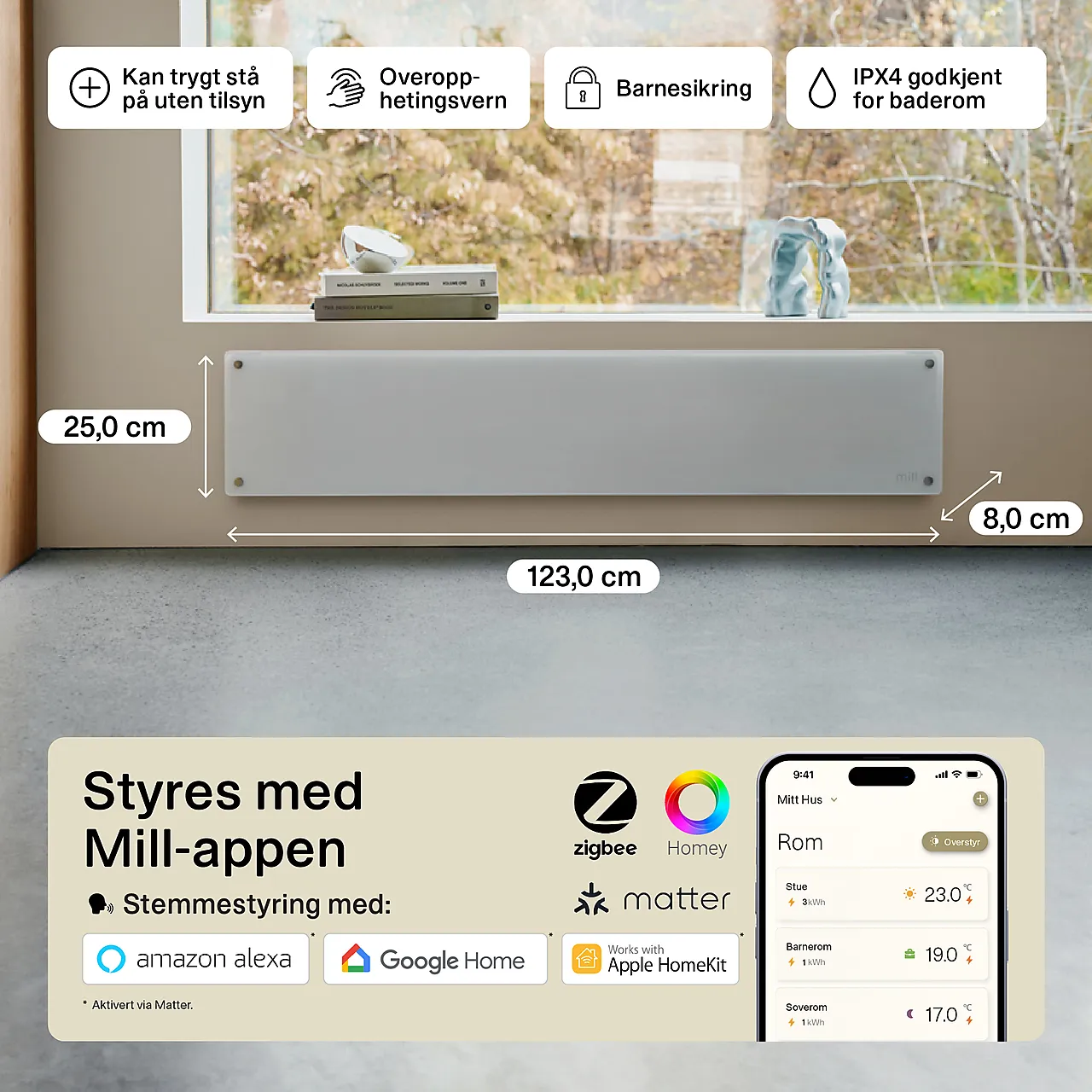 Mill panelovn glass WiFi Gen 4 1050W hvit null - null - 2 - Miniatyr