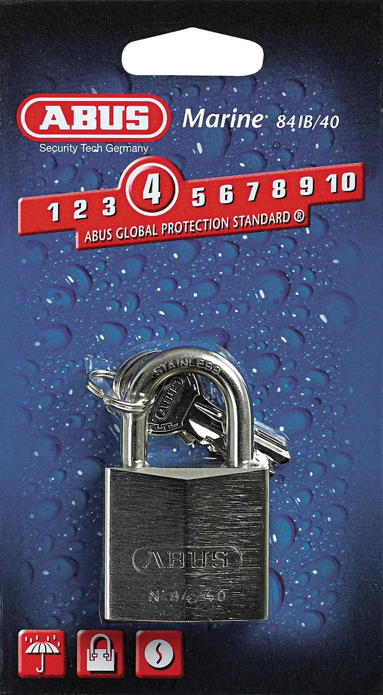 Hengelås 84ib/40 c marine abus forn.messing/bøyle rustf stål