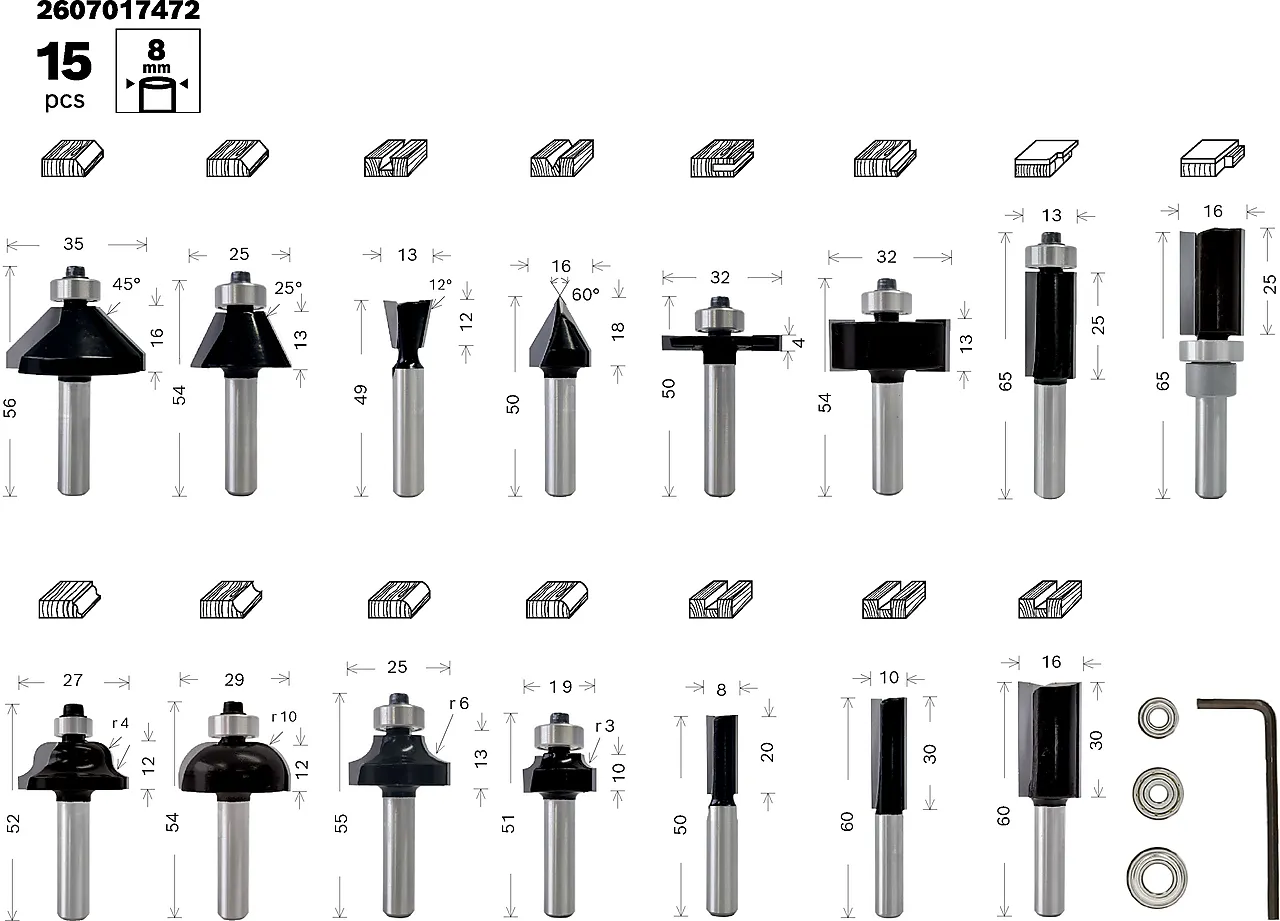 Fresesett HM Mixed 15 deler 8 mm null - 8 - 2 - Miniatyr