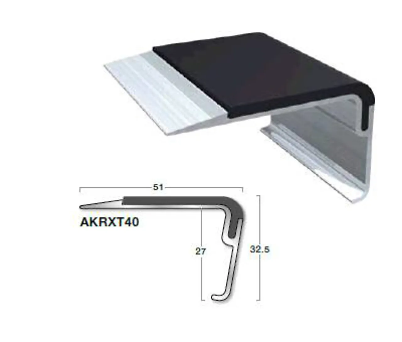Trappenese aluminium uborret sort Xtragrip ilegg