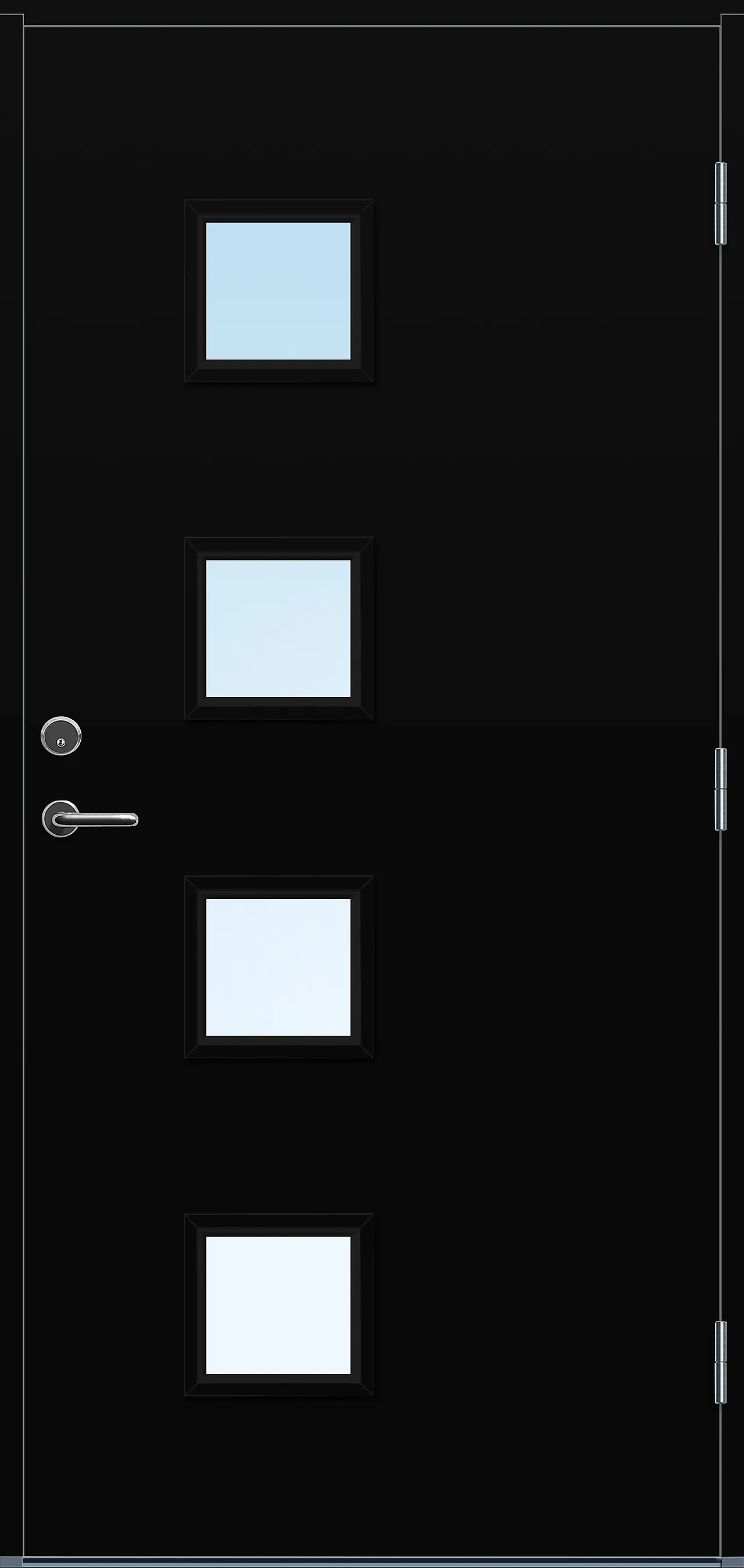 Ytterdør Runde med glass svart høyre 90x200 cm