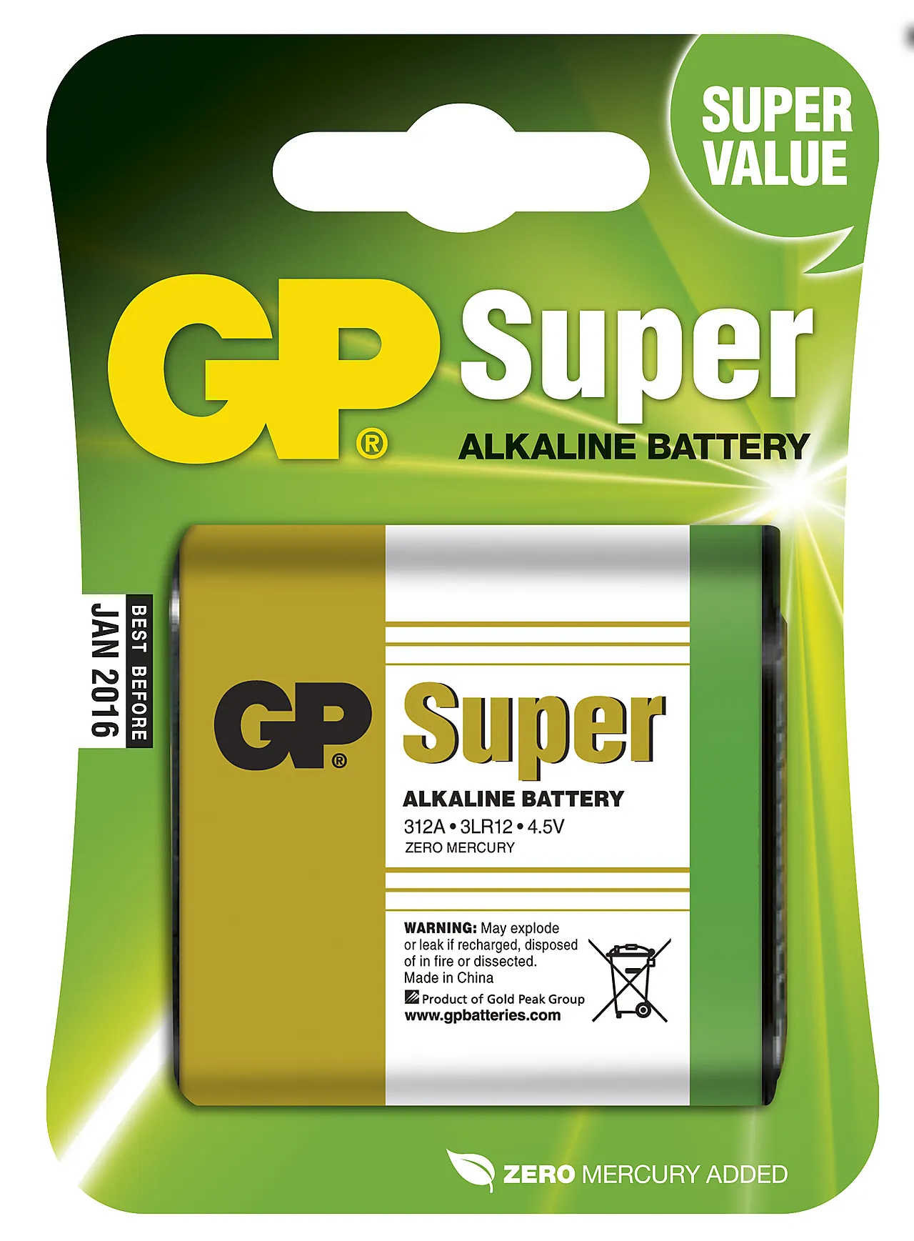 Batteri alkalisk 4,5v/3lr12 gp gp312a u1 pk blister