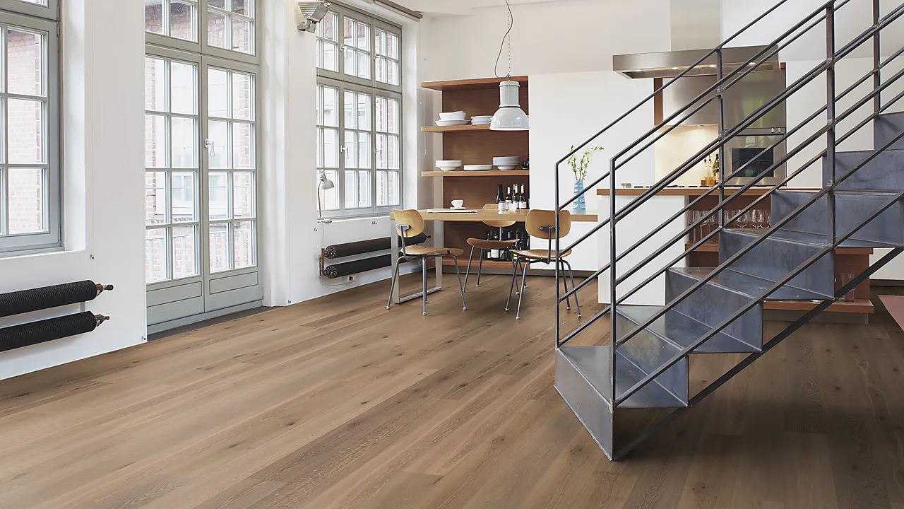 Parkett 1-stav eik hvit semi smoked oljet/børstet 14x138x2200mm null - null - 2 - Miniatyr