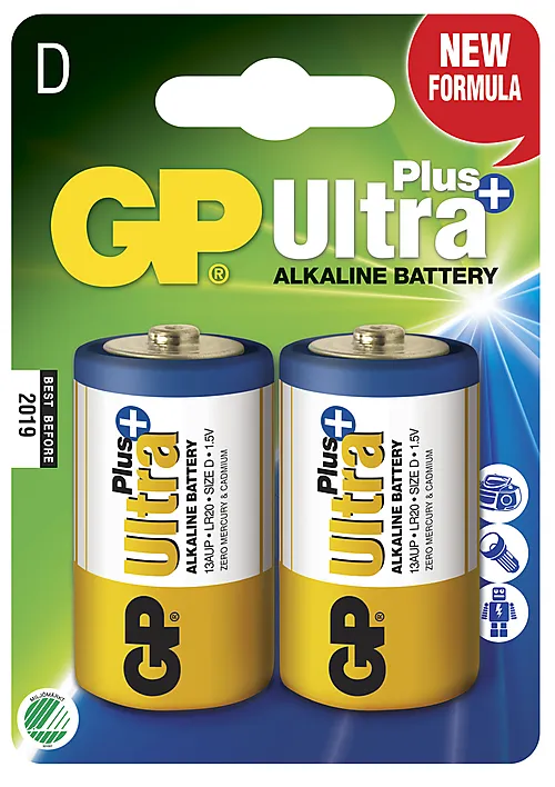 Batteri Ultra Plus Alkaline GP 13AUP-D/LR20 2 stk