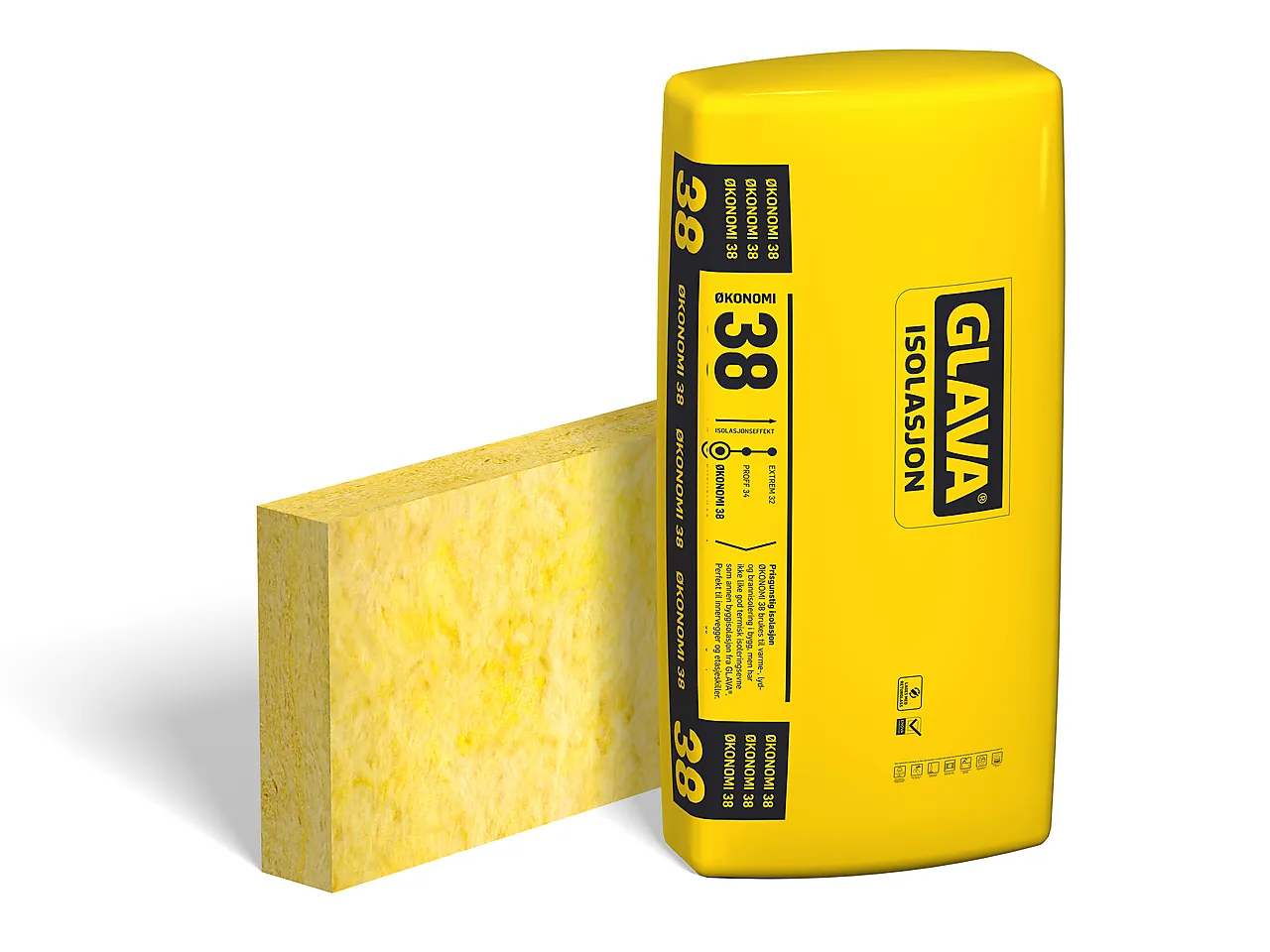 Isolasjon økonomi 38 plate 200x570x1200 mm 5 stk Isolasjon økonomi 38 plate 200x570x1200 mm 5 stk