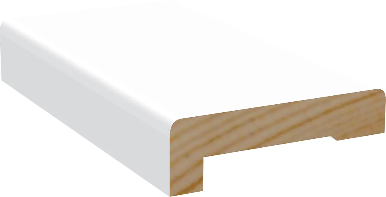 Karmlist furu overgangslist m/ 12 mm spor hvit bomull S0502-Y 23x58x2400 mm Karmlist furu overgangslist m/ 12 mm spor hvit bomull S0502-Y 23x58x2400 mm