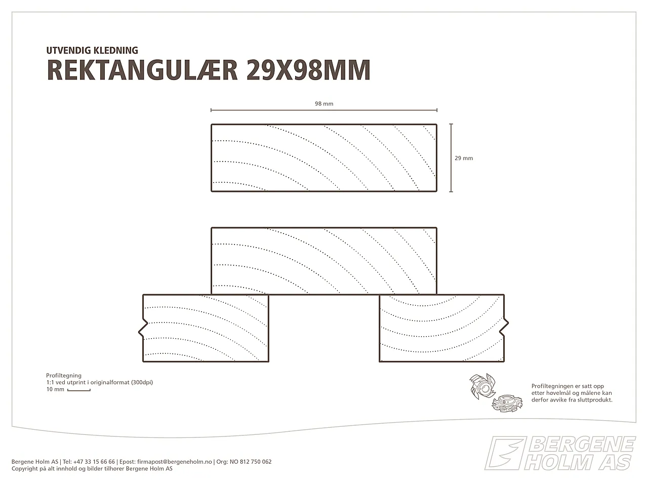 Rektangulær kledning 29x98 mm ubehandlet gran