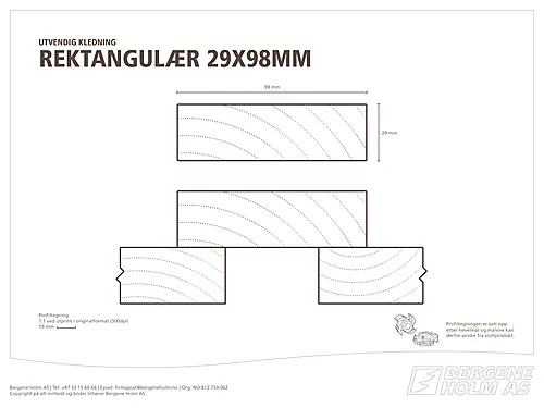 Rektangulær kledning 29x98 mm ubehandlet gran