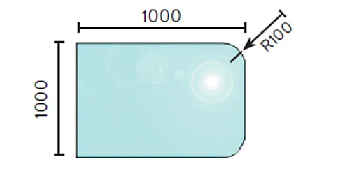Gulvplate glass 1000 x 1000 mm radie på avrundede hjørner