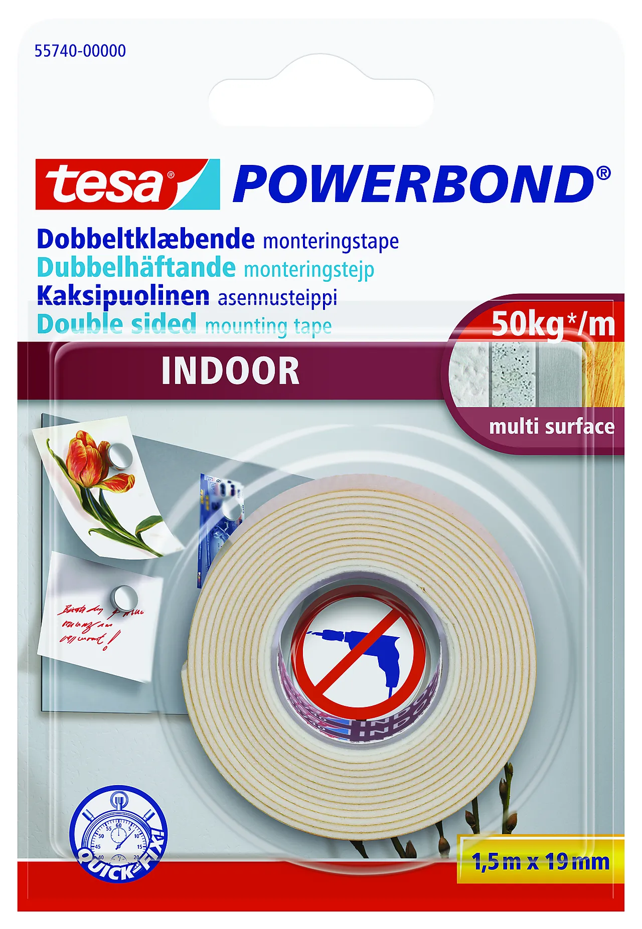 Dobbeltsidig tape hvit 1,5 m x 19 mm null - null - 2 - Miniatyr