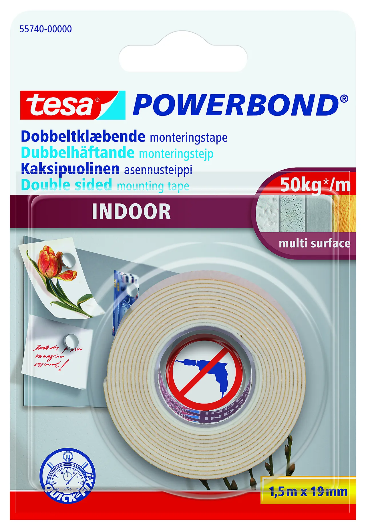 Dobbeltsidig tape hvit 1,5 m x 19 mm null - null - 2 - Miniatyr